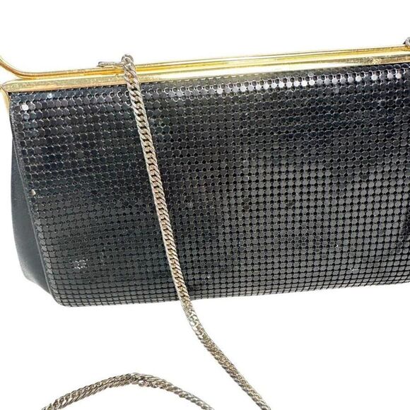 Whiting & Davis Black Mesh Bag Long Chainlink Crossbody Strap Elegant Vintage - Picture 8 of 11